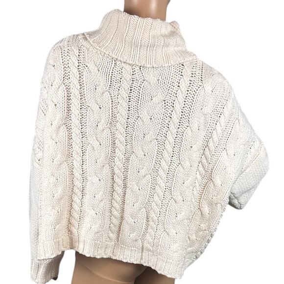 Love Tree Women's Cropped Cowl Neck Cable Knit Sweater Oversized Fit Cream L - Picture 3 of 9